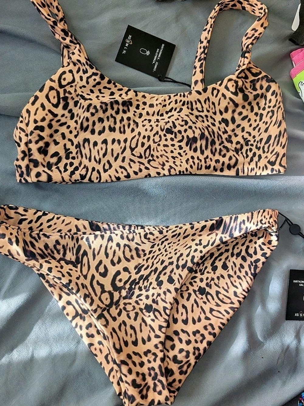 Skatie Leopard-Print Bikini Set in Tan & Black